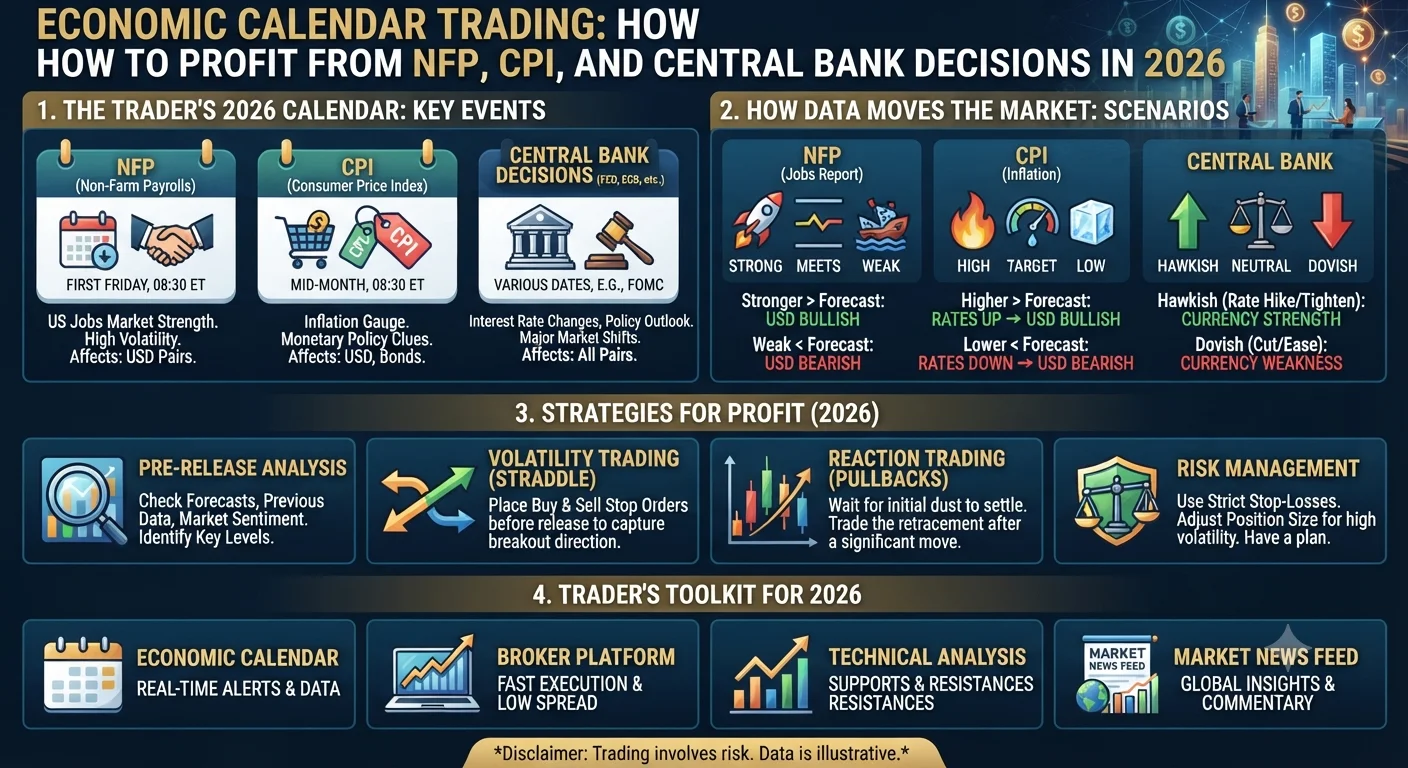 Economic Calendar Trading: How to Profit from NFP, CPI, and Central Bank Decisions in 2026