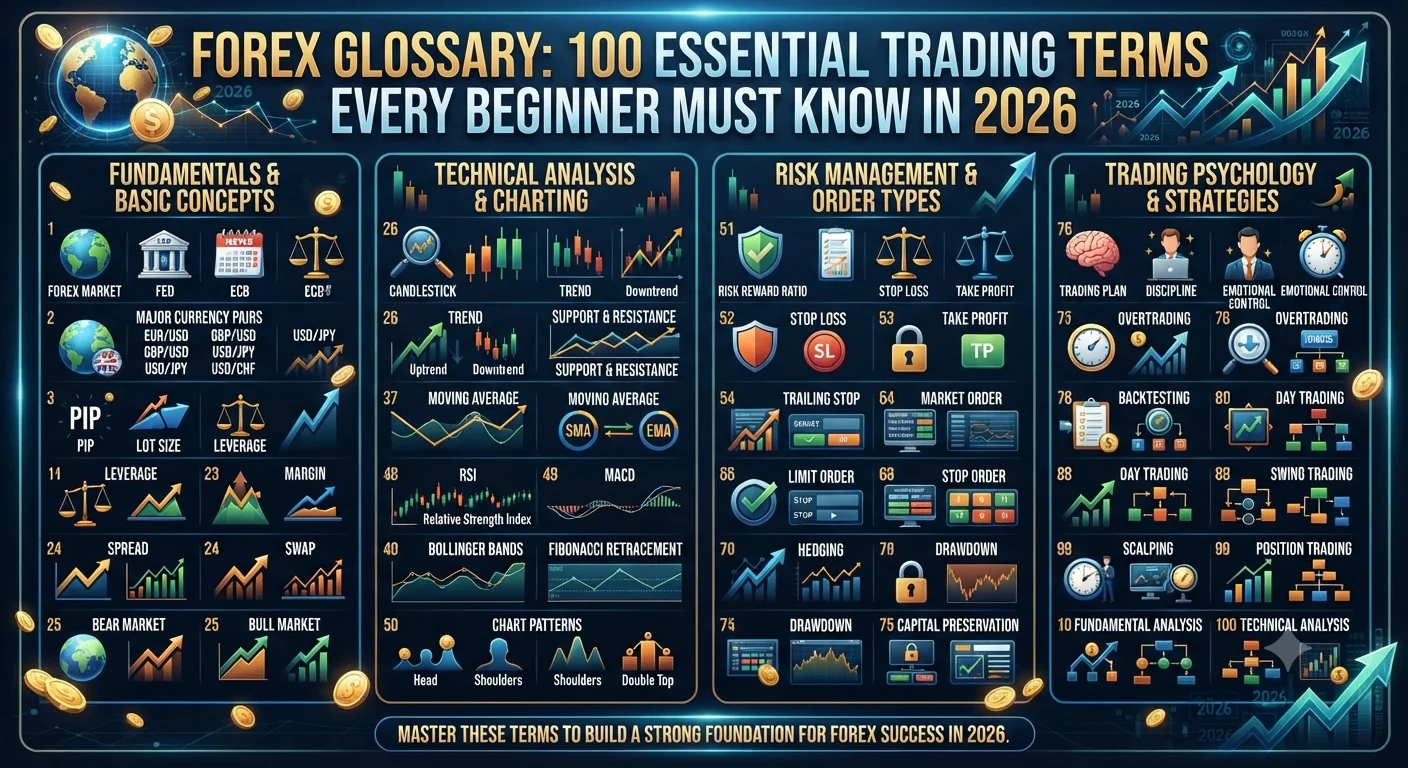 Forex Glossary: 100 Essential Trading Terms Every Beginner Must Know in 2026