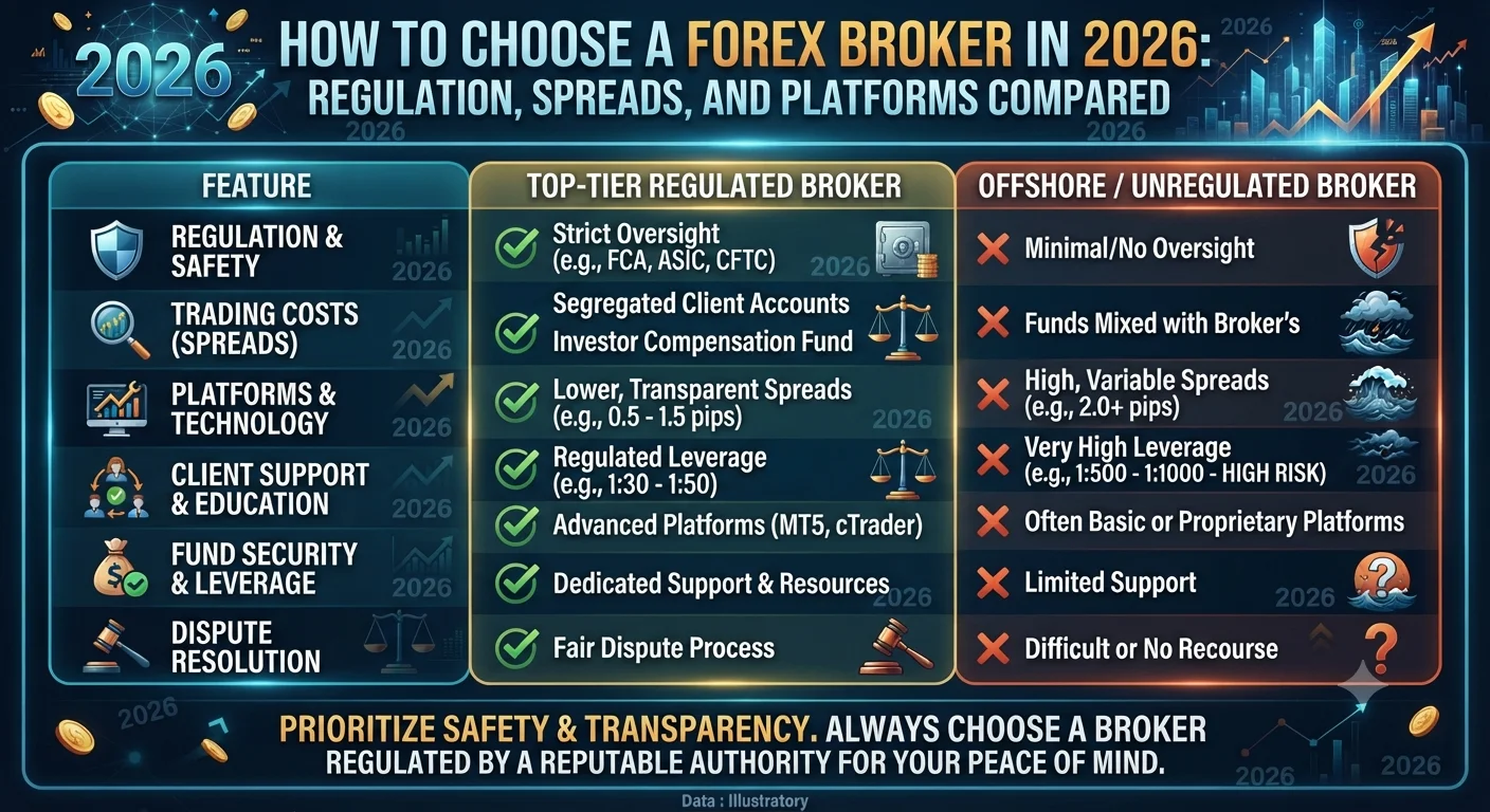 How to Choose a Forex Broker in 2026: Regulation, Spreads, and Platforms Compared