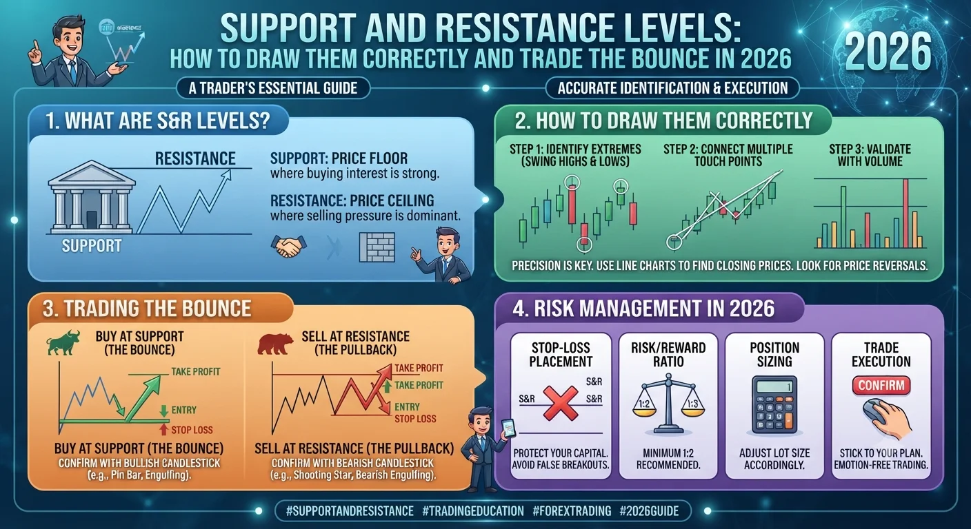 Support and Resistance Levels: How to Draw Them Correctly and Trade the Bounce in 2026