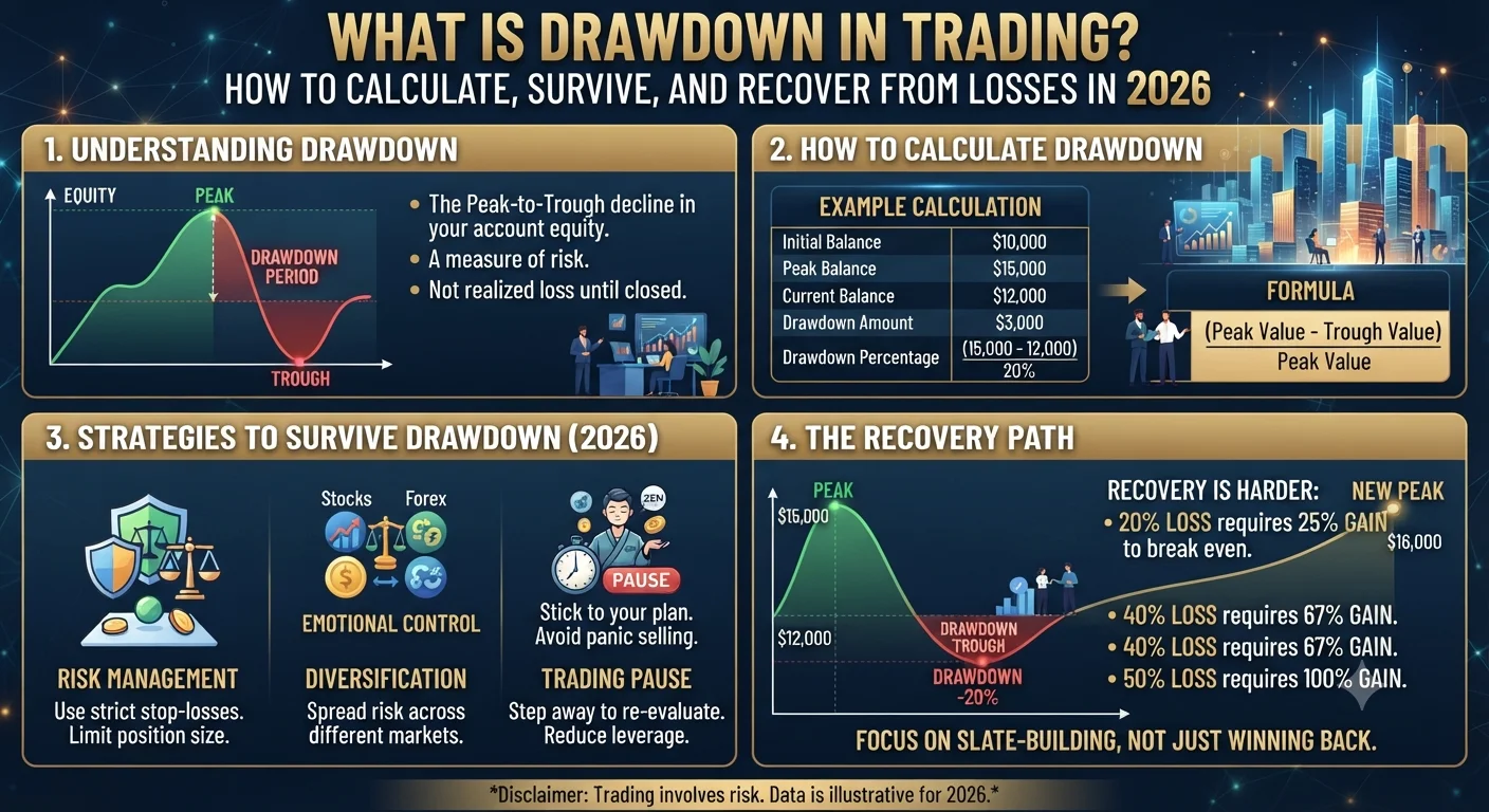 What Is Drawdown in Trading? How to Calculate, Survive, and Recover from Losses in 2026